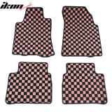 Front Rear Waterproof Floor Mats for Nissan Altima Sedan 4-Door 2013-2018 Black Pink Plaid Checkered Carpets PP & Loop Pile Surface & TPE Backing 4PCS