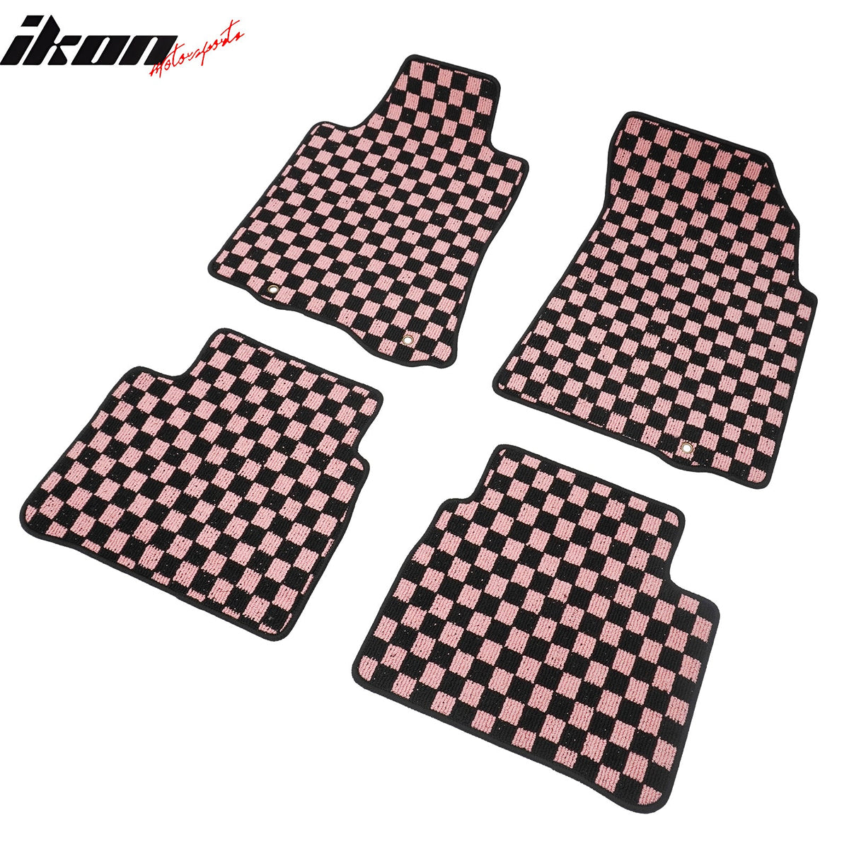 Front Rear Waterproof Floor Mats for Nissan Altima Sedan 4-Door 2013-2018 Black Pink Plaid Checkered Carpets PP & Loop Pile Surface & TPE Backing 4PCS