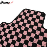 Front Rear Waterproof Floor Mats for Nissan Altima Sedan 4-Door 2013-2018 Black Pink Plaid Checkered Carpets PP & Loop Pile Surface & TPE Backing 4PCS