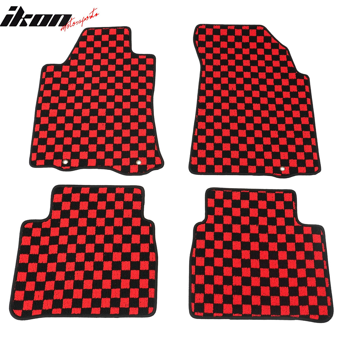 Front Rear Waterproof Floor Mats for Nissan Altima Sedan 4-Door 2013-2018 Black Red Plaid Checkered Carpets PP & Loop Pile Surface & TPE Backing 4PCS