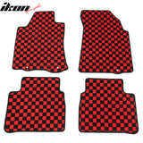 Front Rear Waterproof Floor Mats for Nissan Altima Sedan 4-Door 2013-2018 Black Red Plaid Checkered Carpets PP & Loop Pile Surface & TPE Backing 4PCS