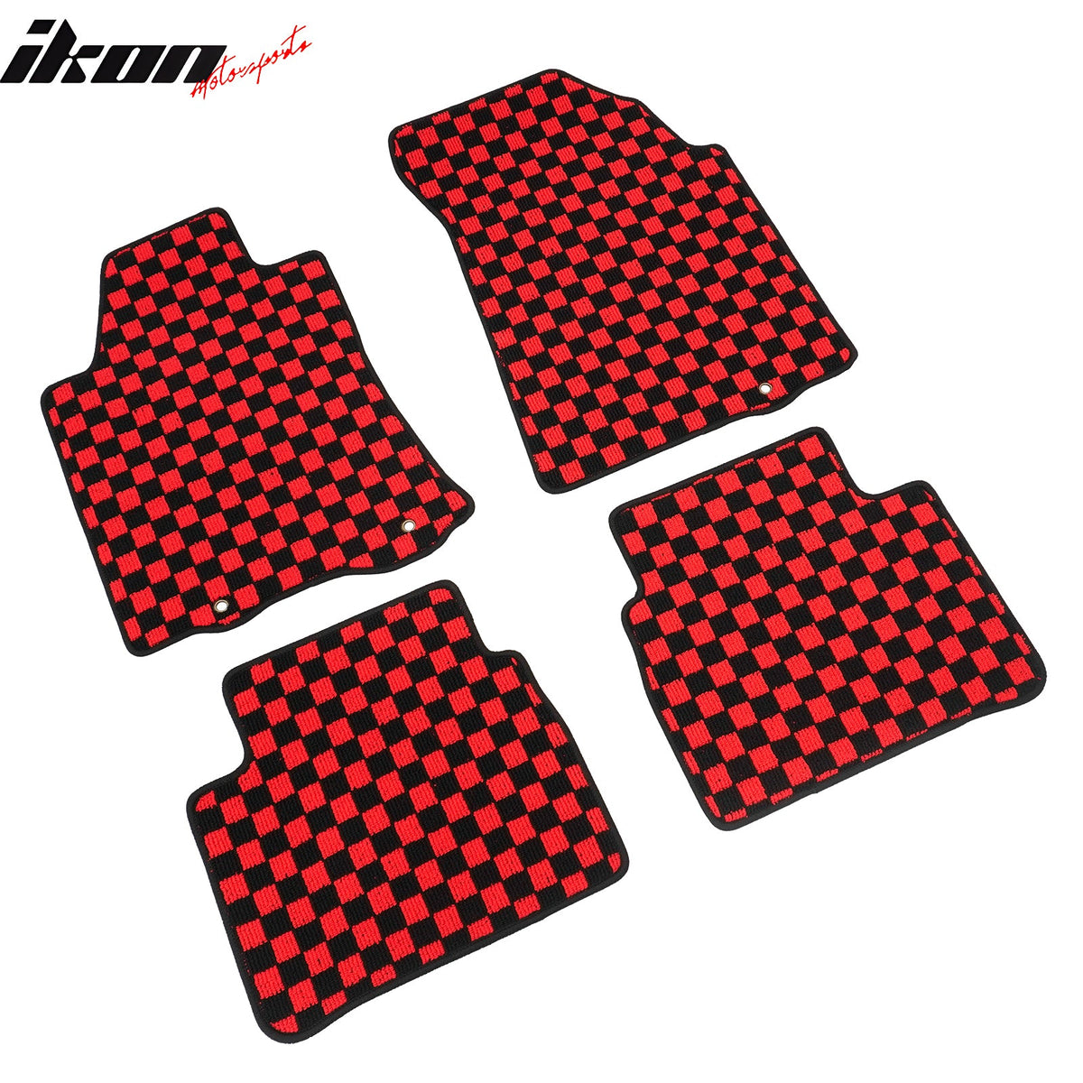 Front Rear Waterproof Floor Mats for Nissan Altima Sedan 4-Door 2013-2018 Black Red Plaid Checkered Carpets PP & Loop Pile Surface & TPE Backing 4PCS