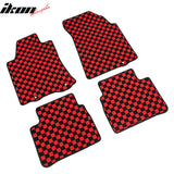 Front Rear Waterproof Floor Mats for Nissan Altima Sedan 4-Door 2013-2018 Black Red Plaid Checkered Carpets PP & Loop Pile Surface & TPE Backing 4PCS