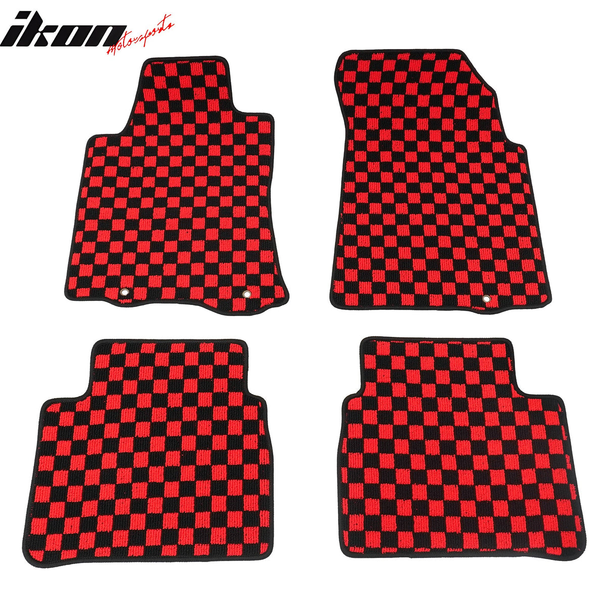 Front Rear Waterproof Floor Mats for Nissan Altima Sedan 4-Door 2013-2018 Black Red Plaid Checkered Carpets PP & Loop Pile Surface & TPE Backing 4PCS