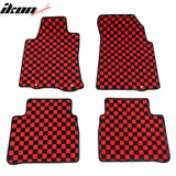 Front Rear Waterproof Floor Mats for Nissan Altima Sedan 4-Door 2013-2018 Black Red Plaid Checkered Carpets PP & Loop Pile Surface & TPE Backing 4PCS