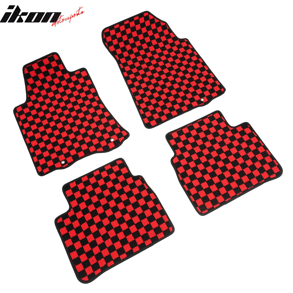 Front Rear Waterproof Floor Mats for Nissan Altima Sedan 4-Door 2013-2018 Black Red Plaid Checkered Carpets PP & Loop Pile Surface & TPE Backing 4PCS