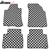 Front Rear Waterproof Floor Mats for Nissan Altima Sedan 4-Door 2013-2018 Black White Plaid Checkered Carpets PP & Loop Pile Surface & TPE Backing 4PC