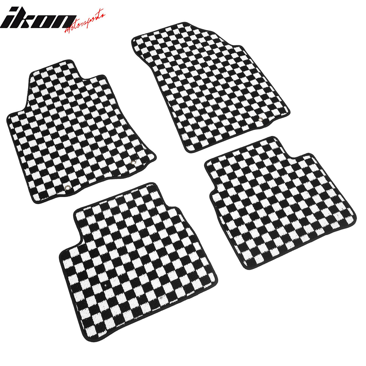 Front Rear Waterproof Floor Mats for Nissan Altima Sedan 4-Door 2013-2018 Black White Plaid Checkered Carpets PP & Loop Pile Surface & TPE Backing 4PC