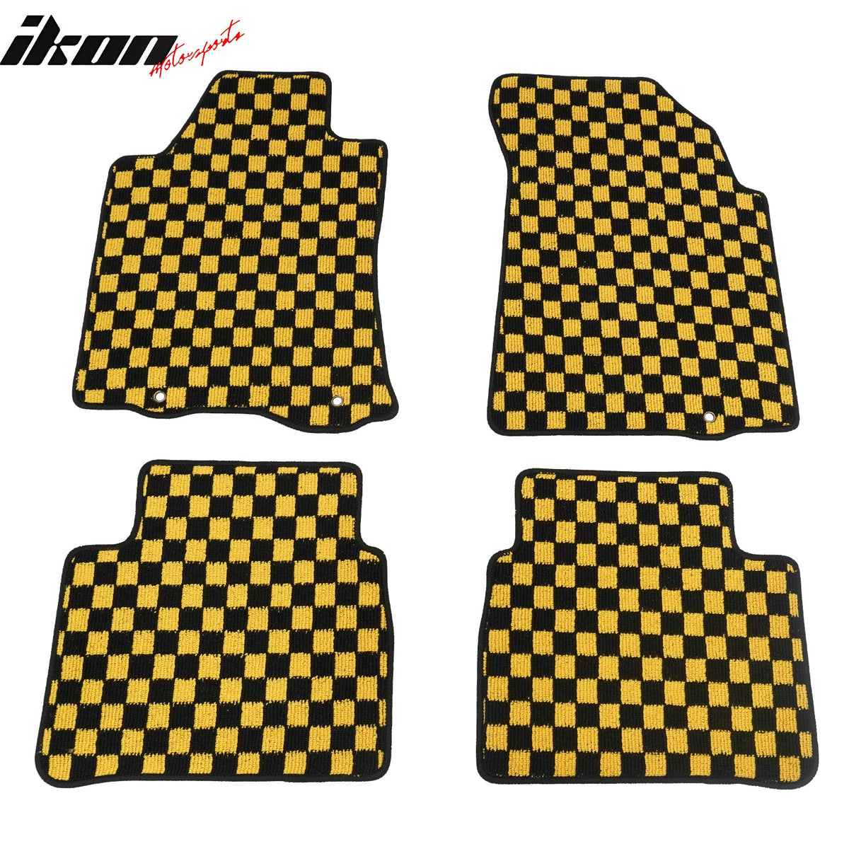Front Rear Waterproof Floor Mats for Nissan Altima Sedan 4-Door 2013-2018 Black Yellow Plaid Checkered Carpets PP & Loop Pile Surface & TPE Backing 4P