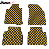 Front Rear Waterproof Floor Mats for Nissan Altima Sedan 4-Door 2013-2018 Black Yellow Plaid Checkered Carpets PP & Loop Pile Surface & TPE Backing 4P