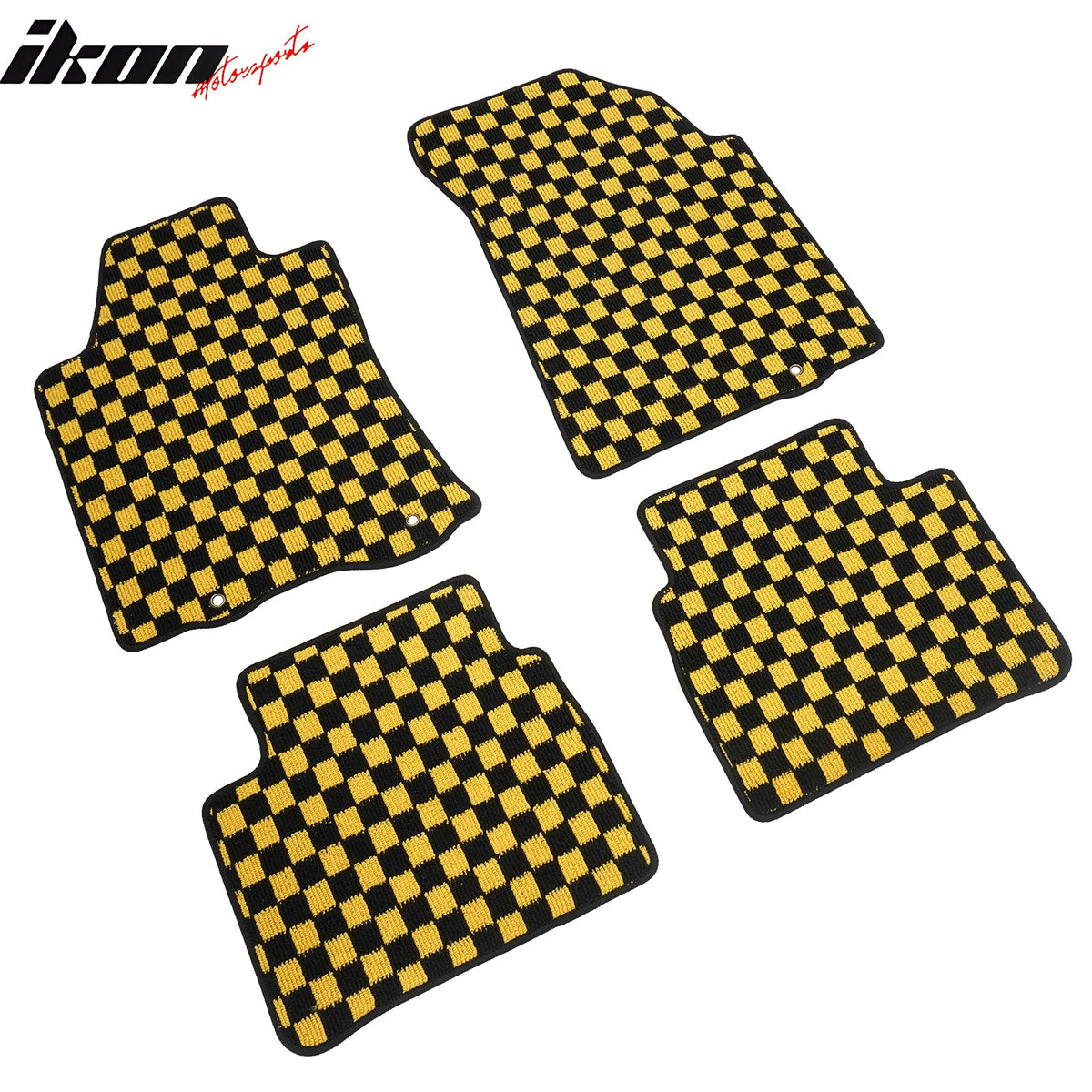Front Rear Waterproof Floor Mats for Nissan Altima Sedan 4-Door 2013-2018 Black Yellow Plaid Checkered Carpets PP & Loop Pile Surface & TPE Backing 4P