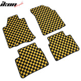 Front Rear Waterproof Floor Mats for Nissan Altima Sedan 4-Door 2013-2018 Black Yellow Plaid Checkered Carpets PP & Loop Pile Surface & TPE Backing 4P
