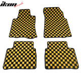 Front Rear Waterproof Floor Mats for Nissan Altima Sedan 4-Door 2013-2018 Black Yellow Plaid Checkered Carpets PP & Loop Pile Surface & TPE Backing 4P
