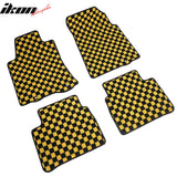 Front Rear Waterproof Floor Mats for Nissan Altima Sedan 4-Door 2013-2018 Black Yellow Plaid Checkered Carpets PP & Loop Pile Surface & TPE Backing 4P