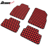 Waterproof Floor Mats for Chevrolet Cruze 2008-2015 & Cruze Limited 2016 Black Red Plaid Checkered Carpets PP & Loop Pile Surface & TPE Backing 4PCS