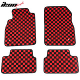 Waterproof Floor Mats for Chevrolet Cruze 2008-2015 & Cruze Limited 2016 Black Red Plaid Checkered Carpets PP & Loop Pile Surface & TPE Backing 4PCS