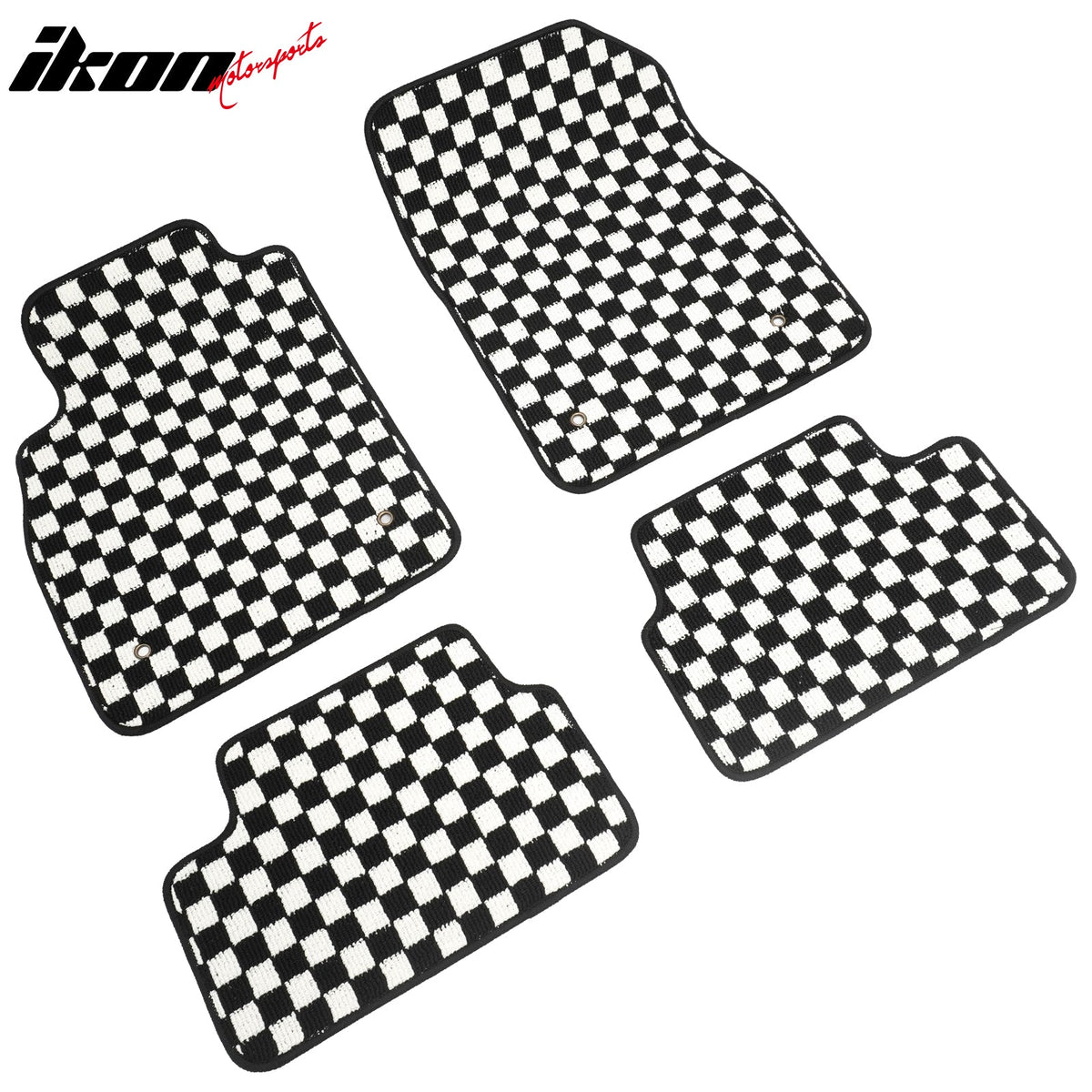 Waterproof Floor Mats for Chevrolet Cruze 2008-2015 & Cruze Limited 2016 Black White Plaid Checkered Carpets PP & Loop Pile Surface & TPE Backing 4PCS