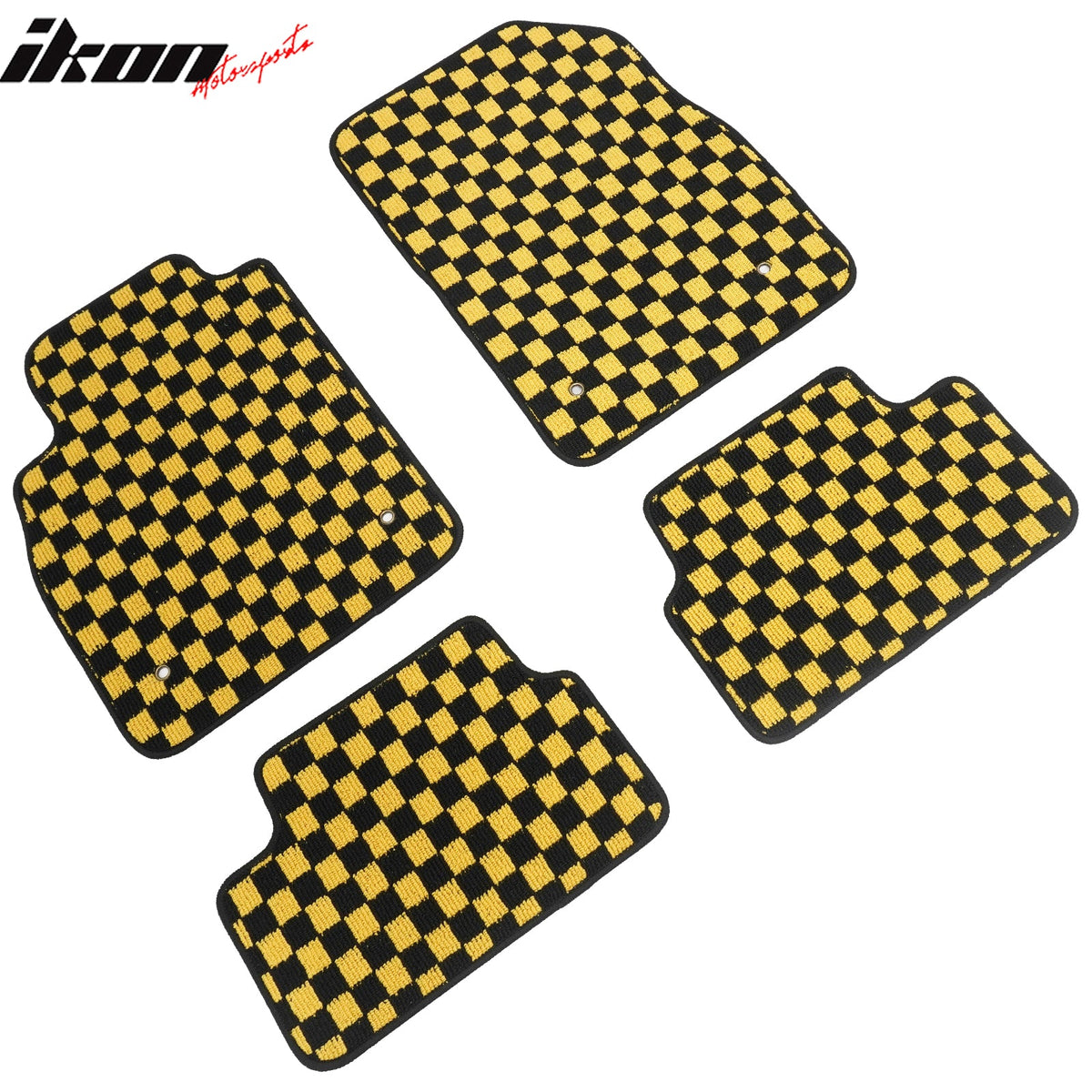 Waterproof Floor Mats for Chevrolet Cruze 2008-2015 & Cruze Limited 2016 Black Yellow Plaid Checkered Carpets PP & Loop Pile Surface & TPE Backing 4PC
