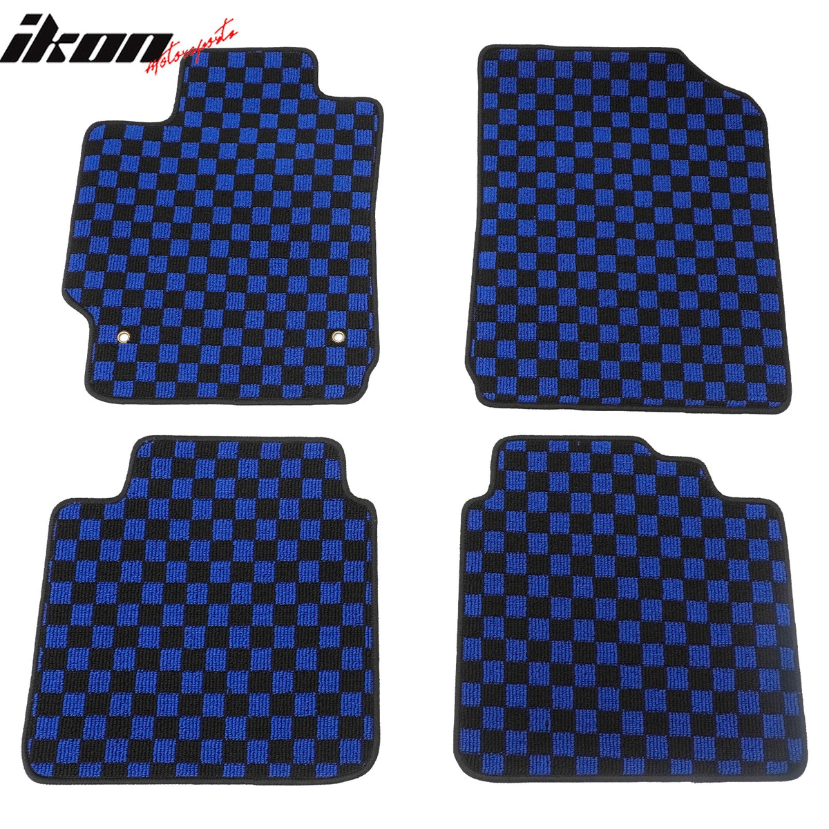 Front Rear Full Set Waterproof Floor Mats for Toyota Camry 2007-2011 Black Blue Plaid Checkered Carpets PP & Loop Pile Surface & TPE Backing 4PCS