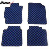Front Rear Full Set Waterproof Floor Mats for Toyota Camry 2007-2011 Black Blue Plaid Checkered Carpets PP & Loop Pile Surface & TPE Backing 4PCS