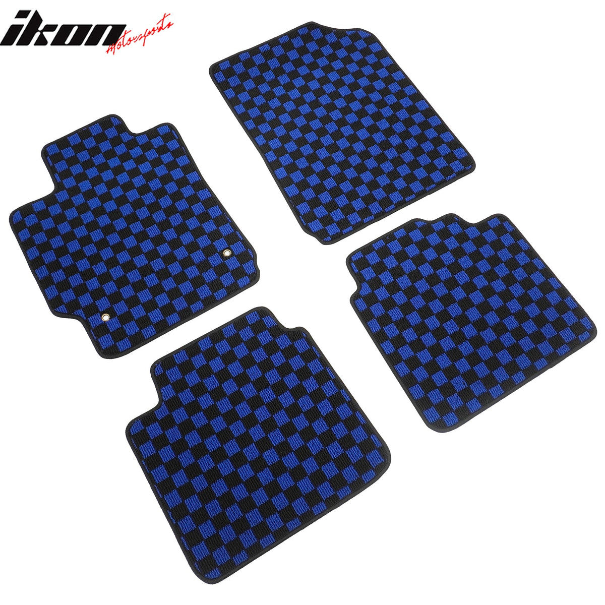 Front Rear Full Set Waterproof Floor Mats for Toyota Camry 2007-2011 Black Blue Plaid Checkered Carpets PP & Loop Pile Surface & TPE Backing 4PCS