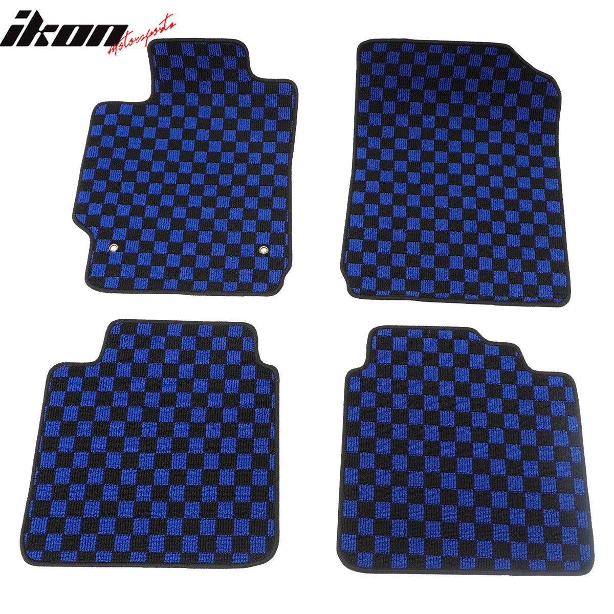 Front Rear Full Set Waterproof Floor Mats for Toyota Camry 2007-2011 Black Blue Plaid Checkered Carpets PP & Loop Pile Surface & TPE Backing 4PCS