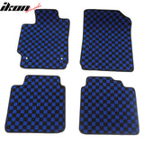 Front Rear Full Set Waterproof Floor Mats for Toyota Camry 2007-2011 Black Blue Plaid Checkered Carpets PP & Loop Pile Surface & TPE Backing 4PCS