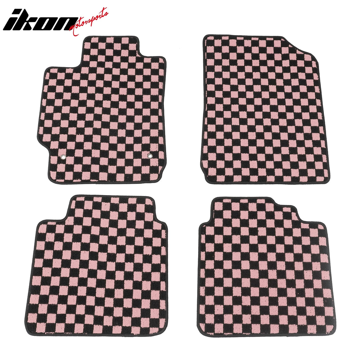 Front Rear Full Set Waterproof Floor Mats for Toyota Camry 2007-2011 Black Pink Plaid Checkered Carpets PP & Loop Pile Surface & TPE Backing 4PCS