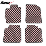 Front Rear Full Set Waterproof Floor Mats for Toyota Camry 2007-2011 Black Pink Plaid Checkered Carpets PP & Loop Pile Surface & TPE Backing 4PCS