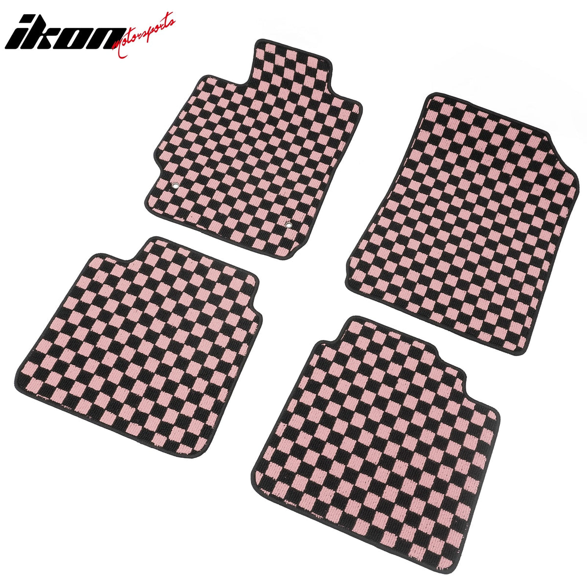 Front Rear Full Set Waterproof Floor Mats for Toyota Camry 2007-2011 Black Pink Plaid Checkered Carpets PP & Loop Pile Surface & TPE Backing 4PCS