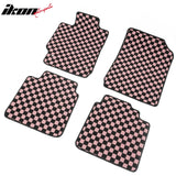 Front Rear Full Set Waterproof Floor Mats for Toyota Camry 2007-2011 Black Pink Plaid Checkered Carpets PP & Loop Pile Surface & TPE Backing 4PCS