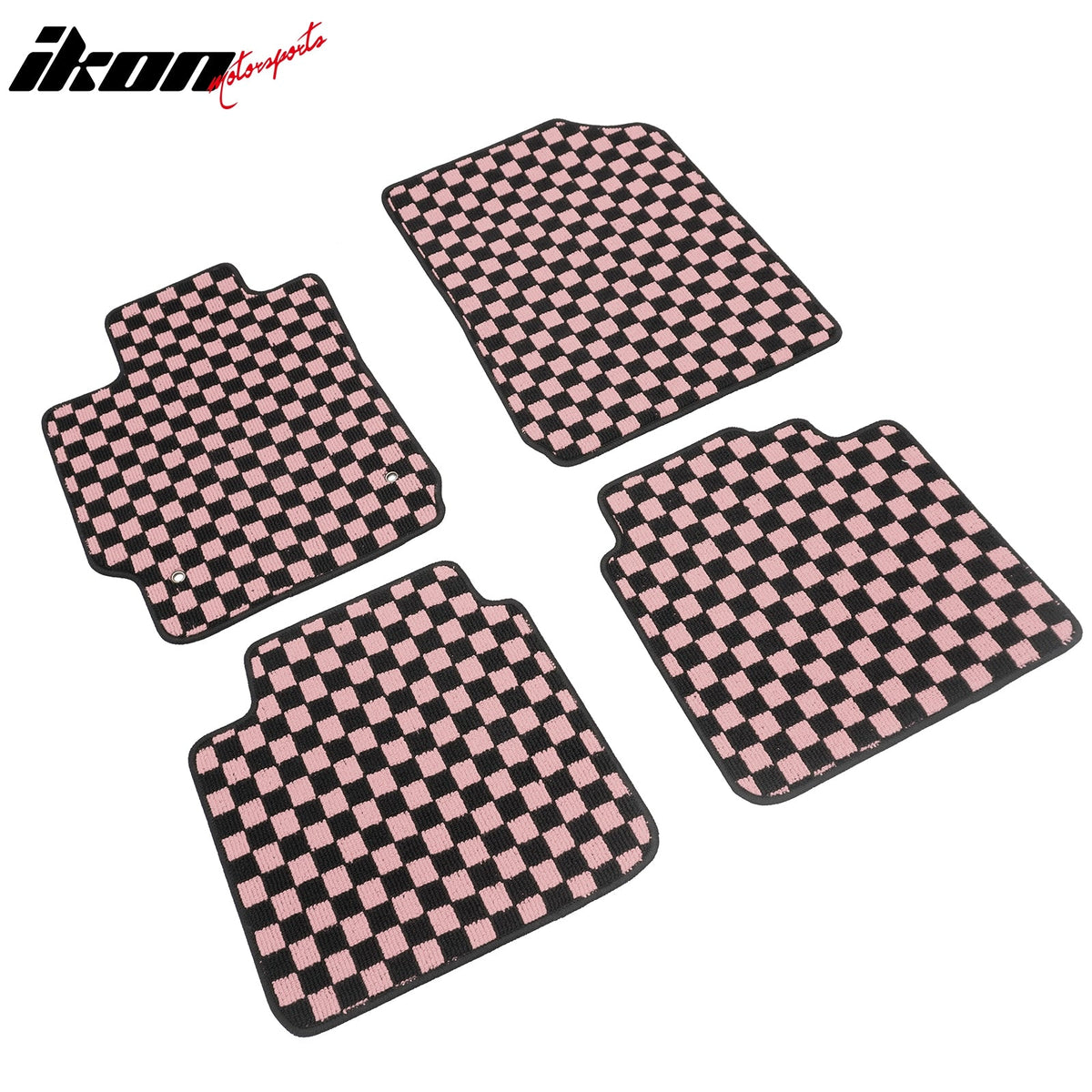 Front Rear Full Set Waterproof Floor Mats for Toyota Camry 2007-2011 Black Pink Plaid Checkered Carpets PP & Loop Pile Surface & TPE Backing 4PCS