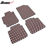 Front Rear Full Set Waterproof Floor Mats for Toyota Camry 2007-2011 Black Pink Plaid Checkered Carpets PP & Loop Pile Surface & TPE Backing 4PCS