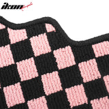 Front Rear Full Set Waterproof Floor Mats for Toyota Camry 2007-2011 Black Pink Plaid Checkered Carpets PP & Loop Pile Surface & TPE Backing 4PCS