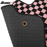Front Rear Full Set Waterproof Floor Mats for Toyota Camry 2007-2011 Black Pink Plaid Checkered Carpets PP & Loop Pile Surface & TPE Backing 4PCS