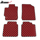 Front Rear Full Set Waterproof Floor Mats for Toyota Camry 2007-2011 Black Red Plaid Checkered Carpets PP & Loop Pile Surface & TPE Backing 4PCS