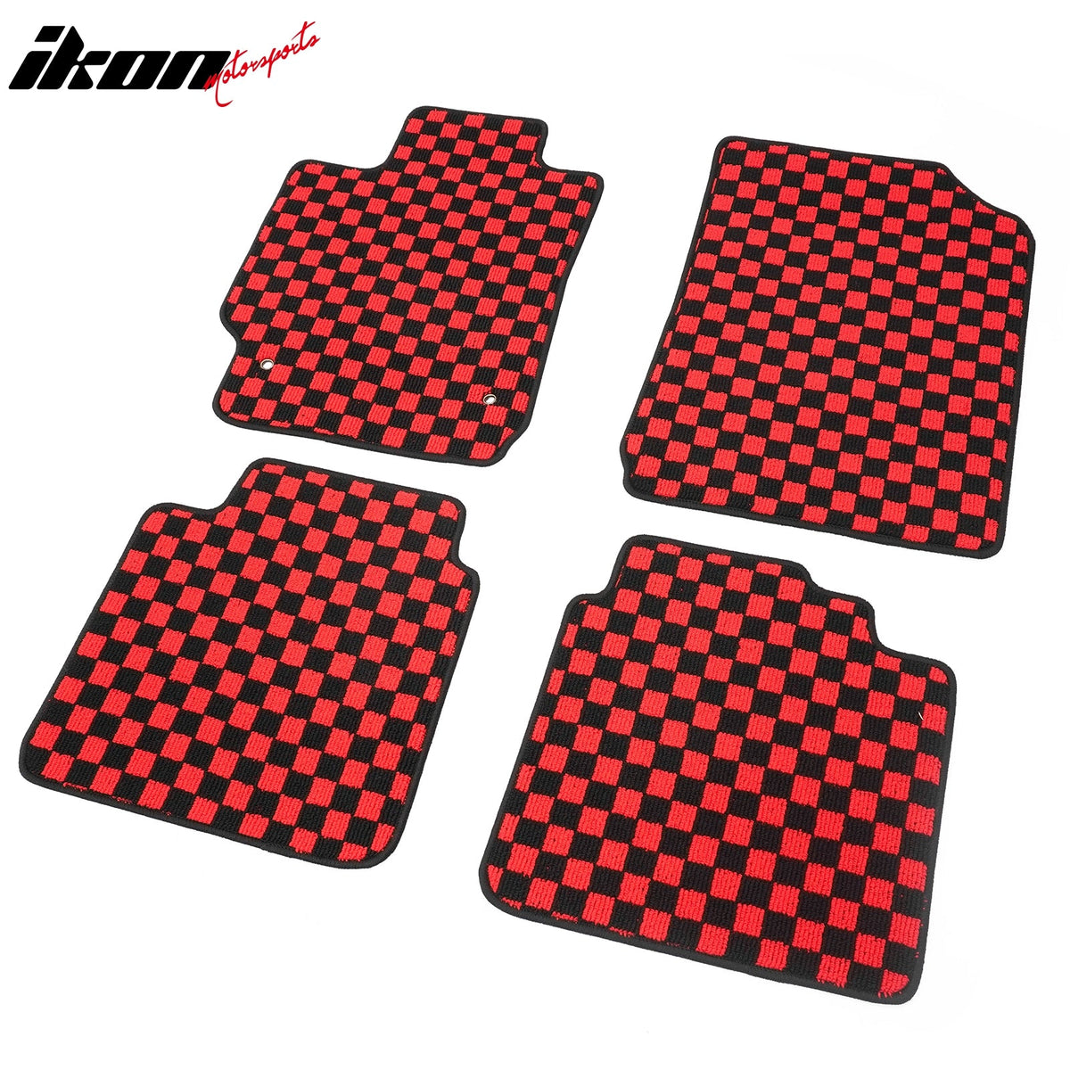 Front Rear Full Set Waterproof Floor Mats for Toyota Camry 2007-2011 Black Red Plaid Checkered Carpets PP & Loop Pile Surface & TPE Backing 4PCS