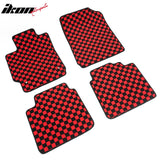 Front Rear Full Set Waterproof Floor Mats for Toyota Camry 2007-2011 Black Red Plaid Checkered Carpets PP & Loop Pile Surface & TPE Backing 4PCS