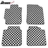 Front Rear Full Set Waterproof Floor Mats for Toyota Camry 2007-2011 Black White Plaid Checkered Carpets PP & Loop Pile Surface & TPE Backing 4PCS