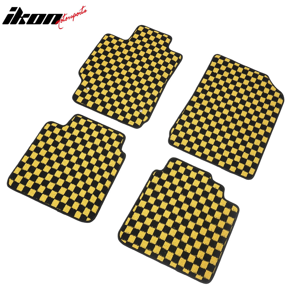 Front Rear Full Set Waterproof Floor Mats for Toyota Camry 2007-2011 Black Yellow Plaid Checkered Carpets PP & Loop Pile Surface & TPE Backing 4PCS