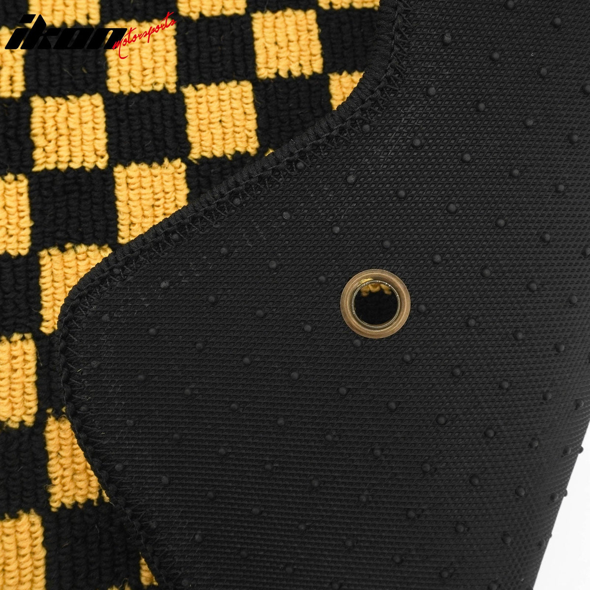 Front Rear Full Set Waterproof Floor Mats for Toyota Camry 2007-2011 Black Yellow Plaid Checkered Carpets PP & Loop Pile Surface & TPE Backing 4PCS