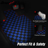 Front Rear Full Set Waterproof Floor Mats for Ford Focus 2012-2018 Black Blue Plaid Checkered Carpets PP & Loop Pile Surface & TPE Backing 4PCS