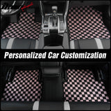 Front Rear Full Set Waterproof Floor Mats for Hyundai Sonata 2011-2014 Black Pink Plaid Checkered Carpets PP & Loop Pile Surface & TPE Backing 4PCS