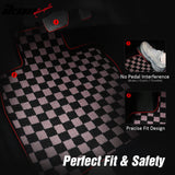 2007-2013 BMW E92 3-Series Coupe Black Pink Plaid Front Rear Full Set Waterproof Floor Mats Checkered Carpets PP & Loop Pile Surface & TPE Backing 4PC