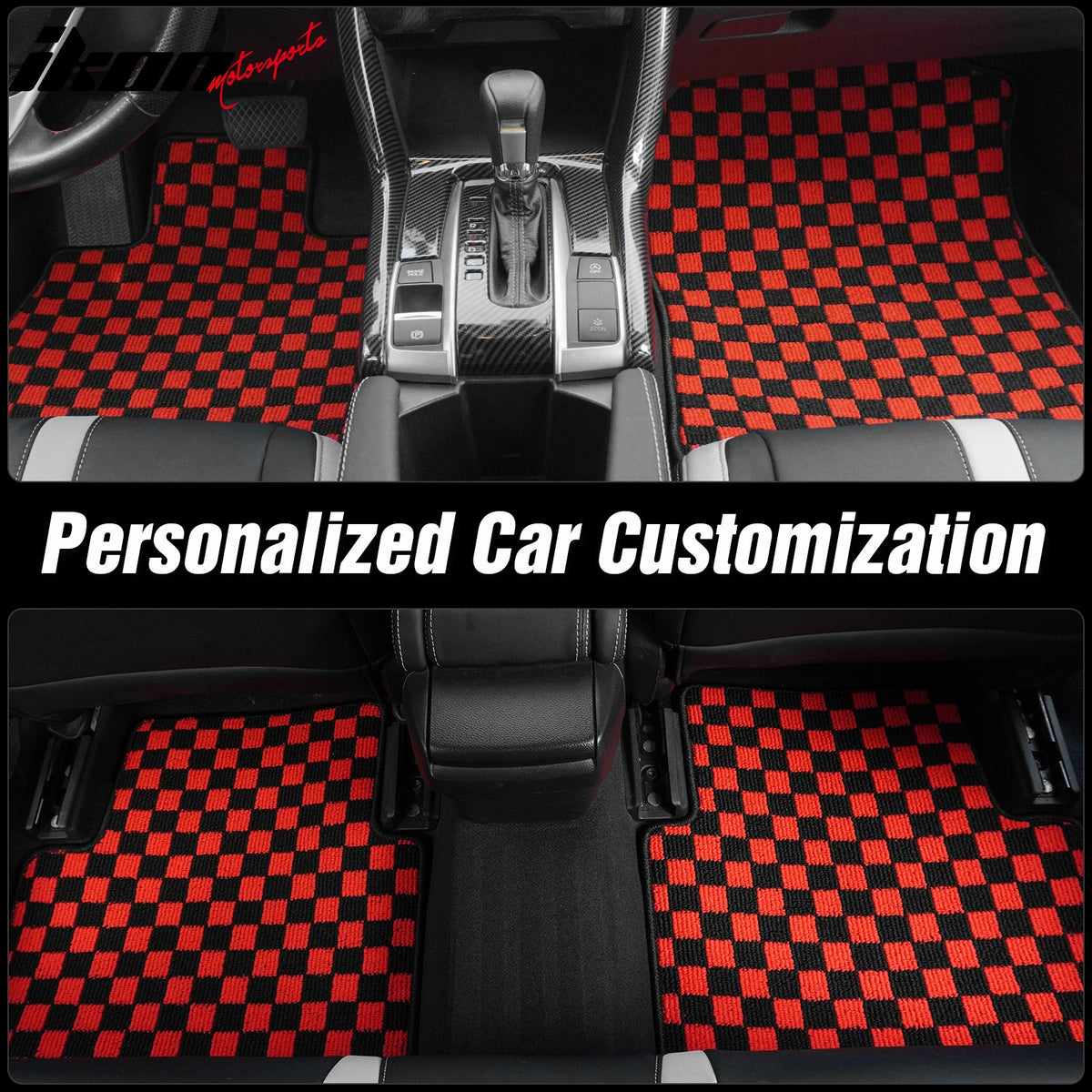 Front Rear Full Set Waterproof Floor Mats for Hyundai Sonata 2011-2014 Black Red Plaid Checkered Carpets PP & Loop Pile Surface & TPE Backing 4PCS