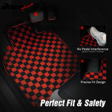Waterproof Floor Mats for Chevrolet Cruze 2008-2015 & Cruze Limited 2016 Black Red Plaid Checkered Carpets PP & Loop Pile Surface & TPE Backing 4PCS