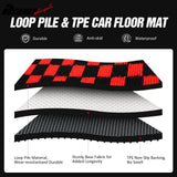 Front Rear Full Set Waterproof Floor Mats for Honda Fit 2009-2013 Black Red Plaid Checkered Carpets PP & Loop Pile Surface & TPE Backing 4PCS