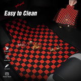 Front Rear Full Set Waterproof Floor Mats for Ford Mustang 2005-2009 Black Red Plaid Checkered Carpets PP & Loop Pile Surface & TPE Backing 4PCS