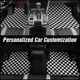 Front Rear Full Set Waterproof Floor Mats for Hyundai Sonata 2011-2014 Black White Plaid Checkered Carpets PP & Loop Pile Surface & TPE Backing 4PCS