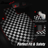 Front Rear Full Set Waterproof Floor Mats for BMW E92 3-Series Coupe 2007-2013 Black White Plaid Checkered Carpet PP & Loop Pile Surface & TPE Backing